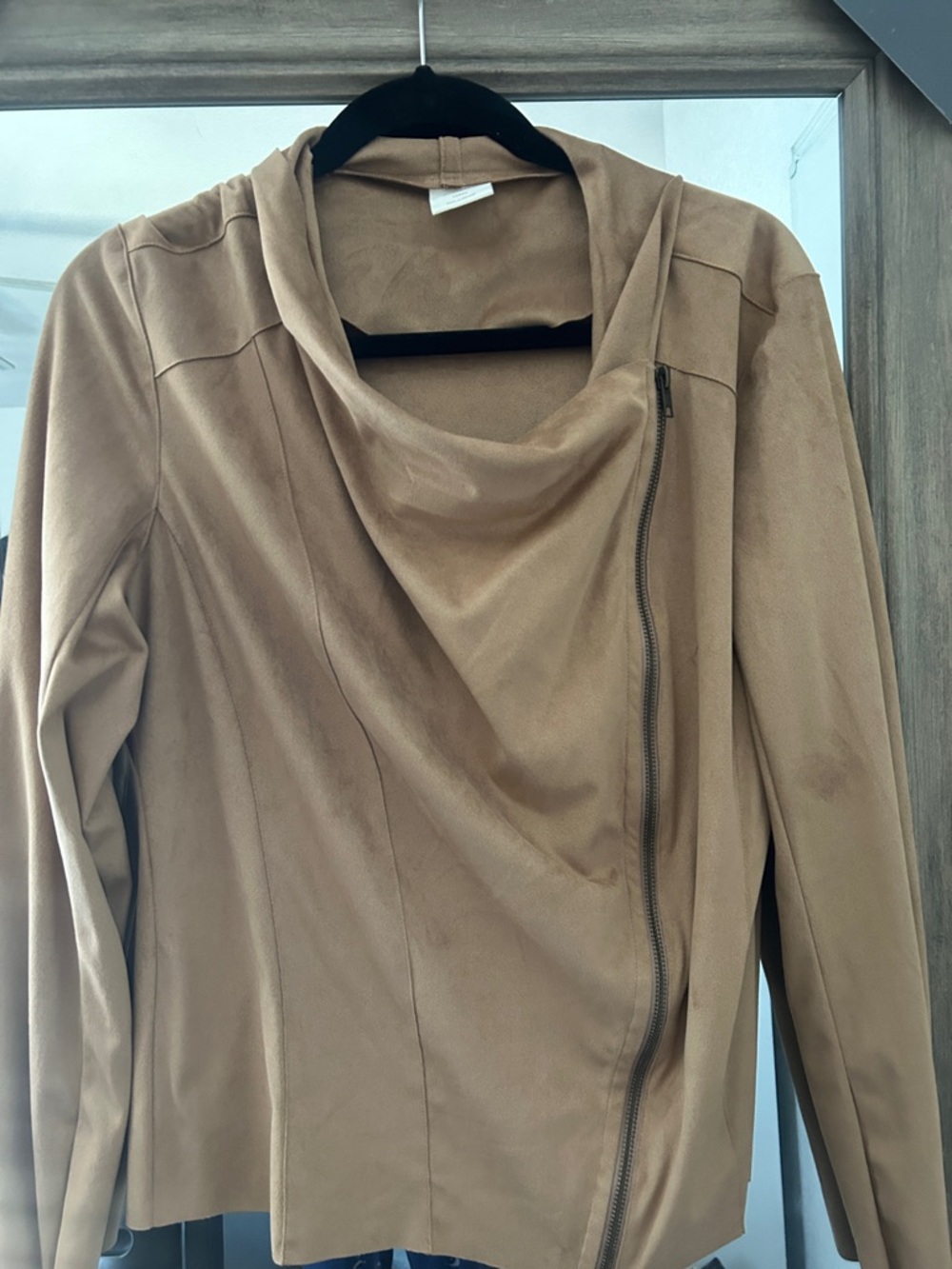 Women's Asymmetrical Zip Draped Jacket - Tan